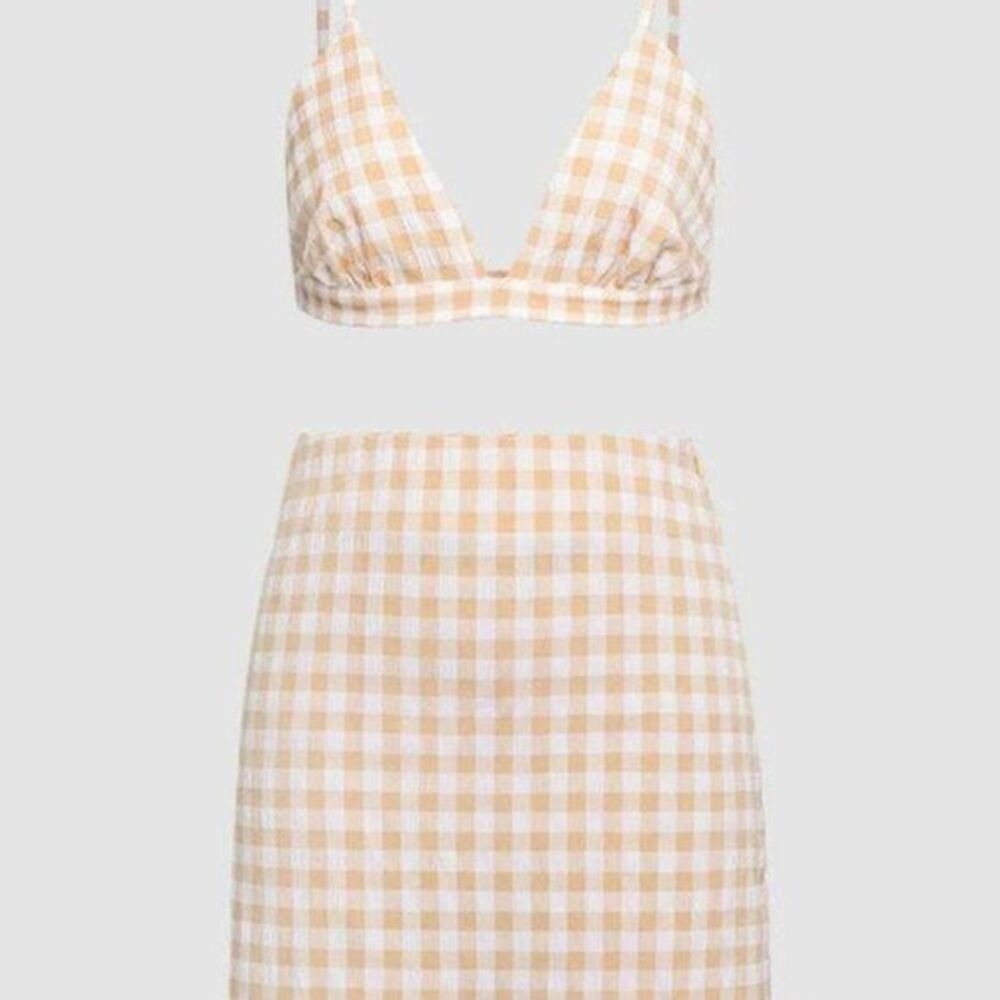 Micas Checked Print Bra Top And Skirt Set Size M - Picture 2 of 13